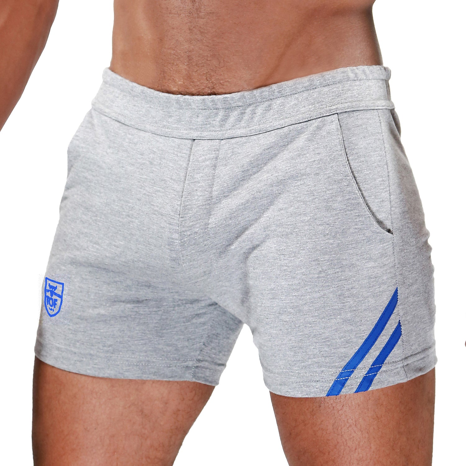 TOF Paris Paris shorts. Made in France. cropped top hooded. Mens quality gym wear. party wear. fetish wear. Grey