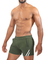 TOF Paris Paris shorts. Made in France. cropped top hooded. Mens quality gym wear. party wear. fetish wear. Green