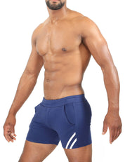 TOF Paris Paris shorts. Made in France. cropped top hooded. Mens quality gym wear. party wear. fetish wear. Navy