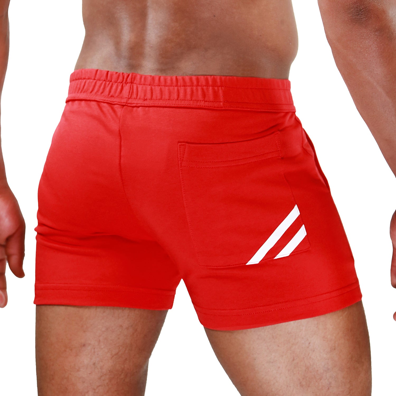 TOF Paris Paris shorts. Made in France. cropped top hooded. Mens quality gym wear. party wear. fetish wear. Red