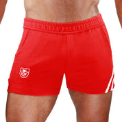 TOF Paris Paris shorts. Made in France. cropped top hooded. Mens quality gym wear. party wear. fetish wear. Red
