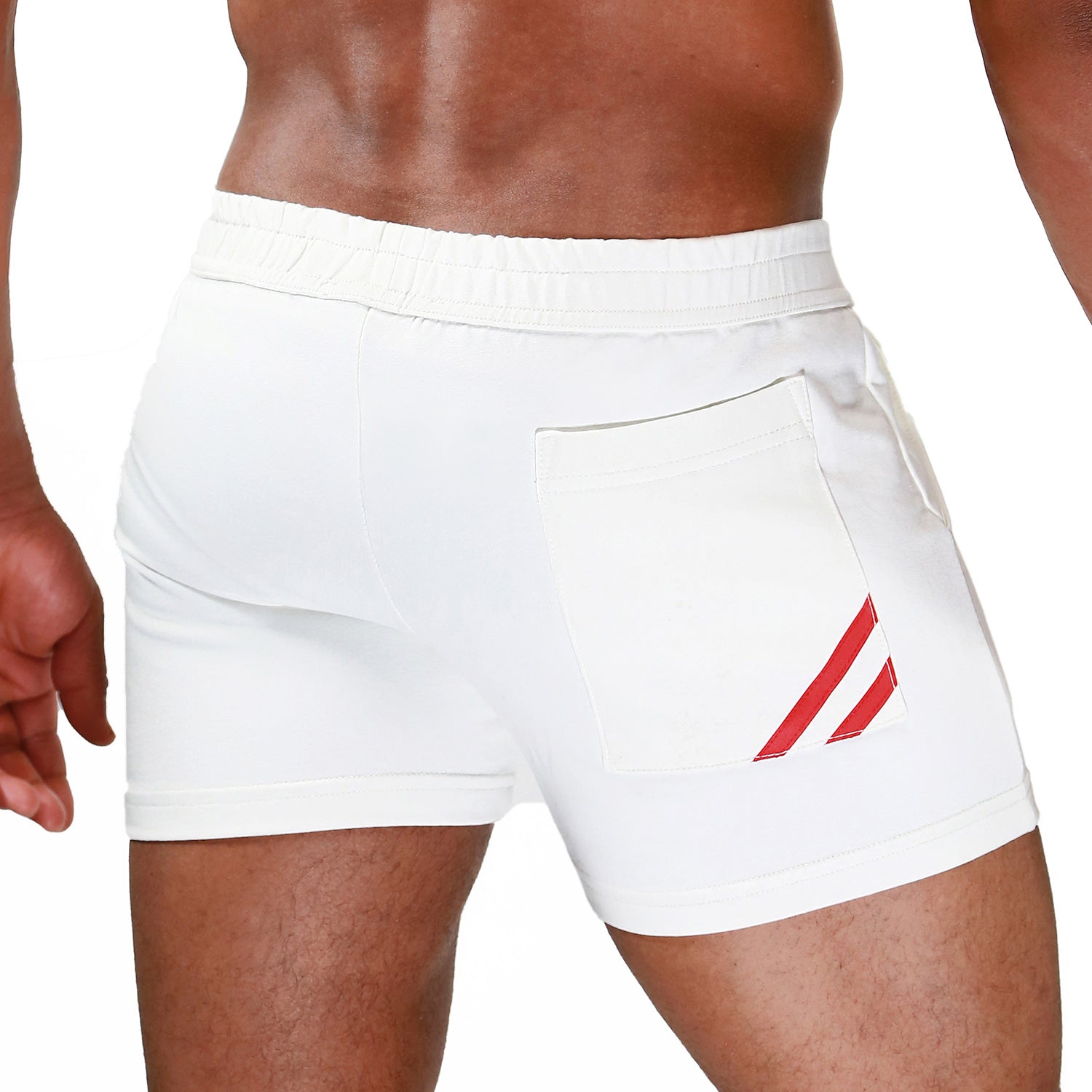 TOF Paris Paris shorts. Made in France. cropped top hooded. Mens quality gym wear. party wear. fetish wear. White