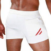 TOF Paris Paris shorts. Made in France. cropped top hooded. Mens quality gym wear. party wear. fetish wear. White