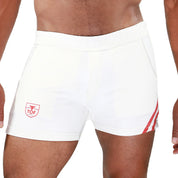 TOF Paris Paris shorts. Made in France. cropped top hooded. Mens quality gym wear. party wear. fetish wear. White
