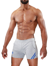 TOF Paris Paris shorts. Made in France. cropped top hooded. Mens quality gym wear. party wear. fetish wear. Grey