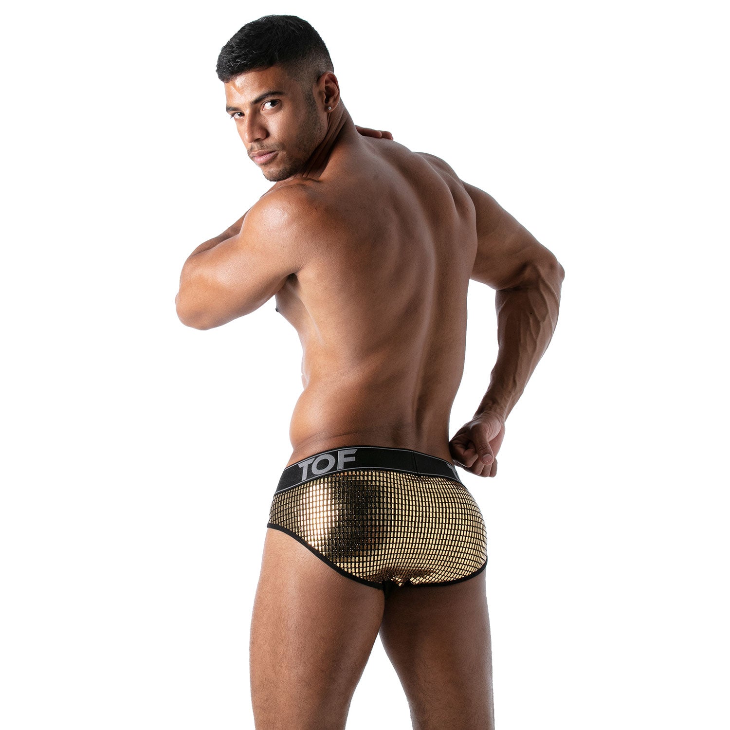 TOF Paris Star Brief Gold. Made in France. Party wear. Fetish wear gay pride.