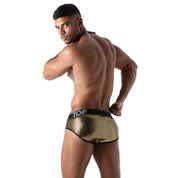 TOF Paris Star Brief Gold. Made in France. Party wear. Fetish wear gay pride.