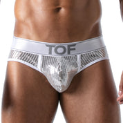 TOF Paris Star Brief Sliver. Made in France. Party wear. Fetish wear gay pride.