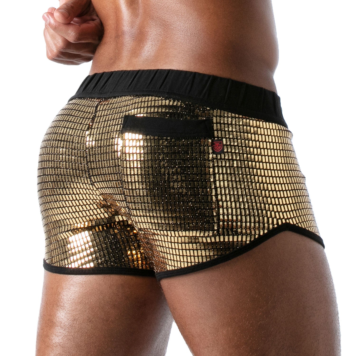 TOF Paris Star Mini Shorts Gold. Made in France. Party wear. Fetish wear gay pride.