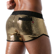 TOF Paris Star Mini Shorts Gold. Made in France. Party wear. Fetish wear gay pride.