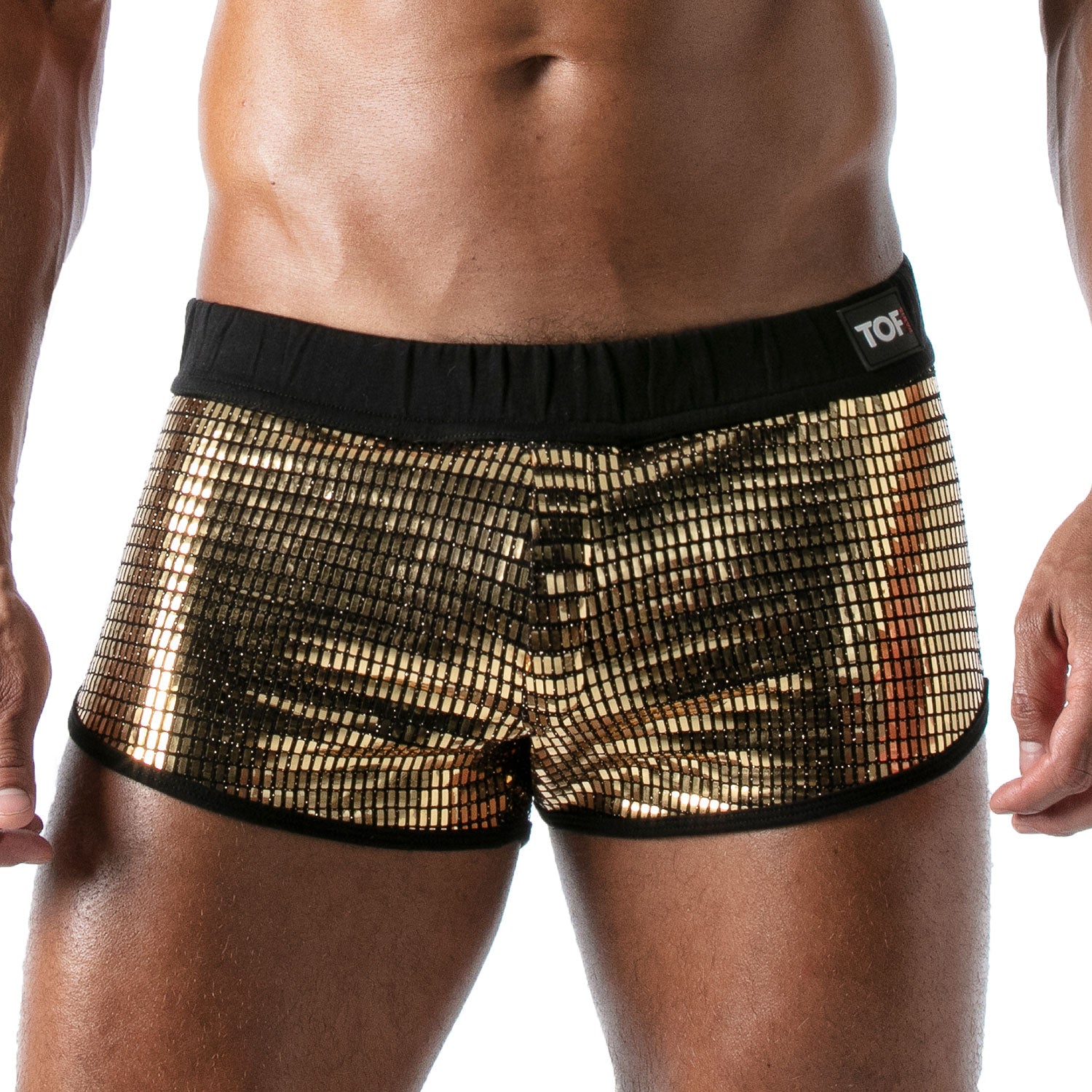 TOF Paris Star Mini Shorts Gold. Made in France. Party wear. Fetish wear gay pride.