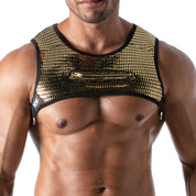TOF Paris Star Pocket harness GOld. Made in France. Party wear. Fetish wear gay pride.