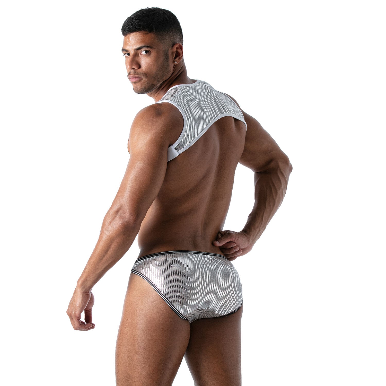 TOF Paris Star Pocket harness Silver. Made in France. Party wear. Fetish wear gay pride. wear with suspenders