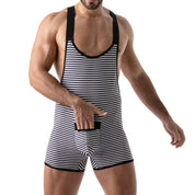 TOF Paris Stripes Push Up Wrestling Bodysuit. Made in France. Party wear. Fetish wear gay pride. black wrestling body suit onesies