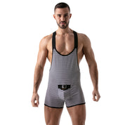 TOF Paris Stripes Push Up Wrestling Bodysuit. Made in France. Party wear. Fetish wear gay pride. black wrestling body suit onesies