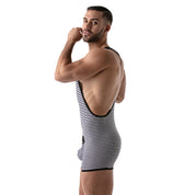 TOF Paris Stripes Push Up Wrestling Bodysuit. Made in France. Party wear. Fetish wear gay pride. black wrestling body suit onesies