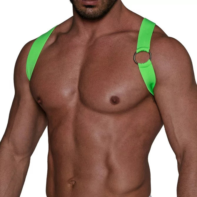 TOF Paris Party Boy Elastic Harness Neon. Made in France. party wear, fetish wear. Green