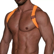 TOF Paris Party Boy Elastic Harness Neon. Made in France. party wear, fetish wear. Orange