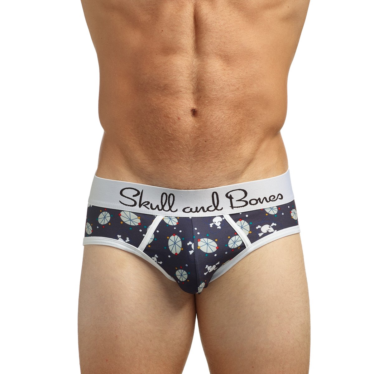 Skull & Bones Mid Century Modern Print Brief in Navy
