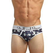 Skull & Bones Mid Century Modern Print Brief in Navy