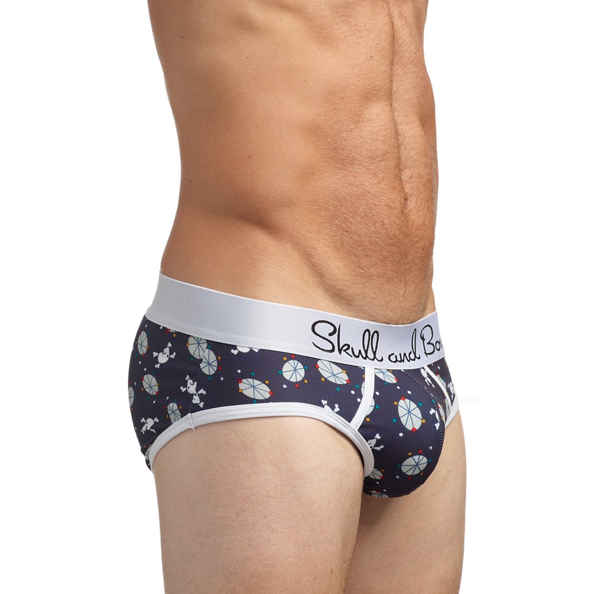Skull & Bones Mid Century Modern Print Brief in Navy