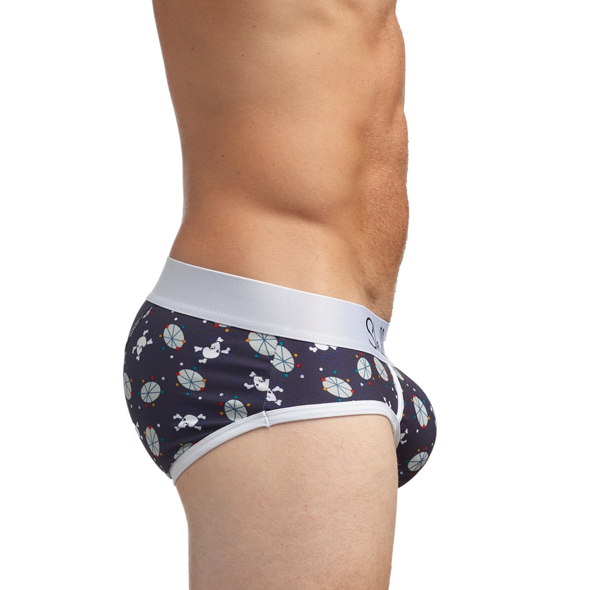 Skull & Bones Mid Century Modern Print Brief in Navy
