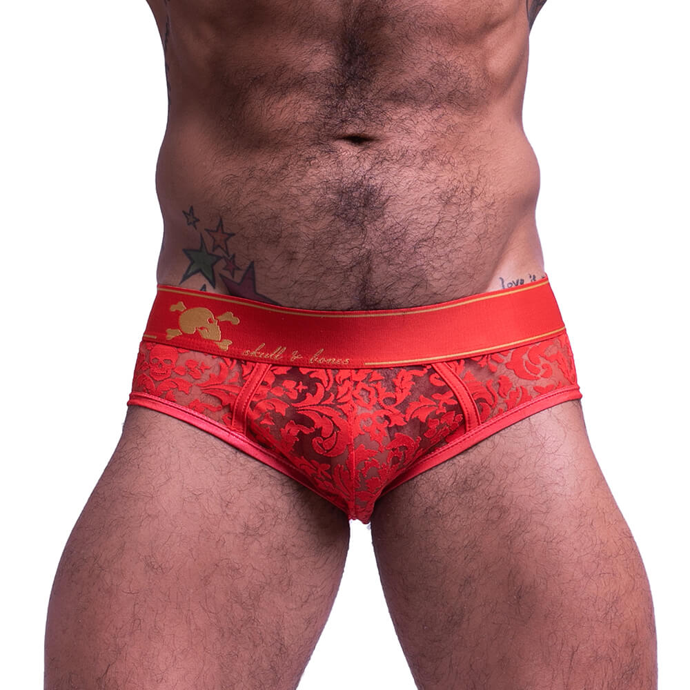 Skull & Bones Paisley Burnout Brief Red