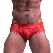 Skull & Bones Paisley Burnout Brief Red