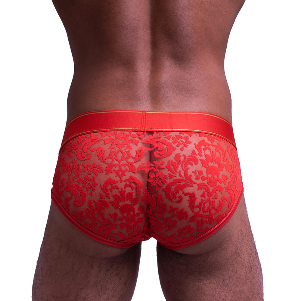 Skull & Bones Paisley Burnout Brief Red
