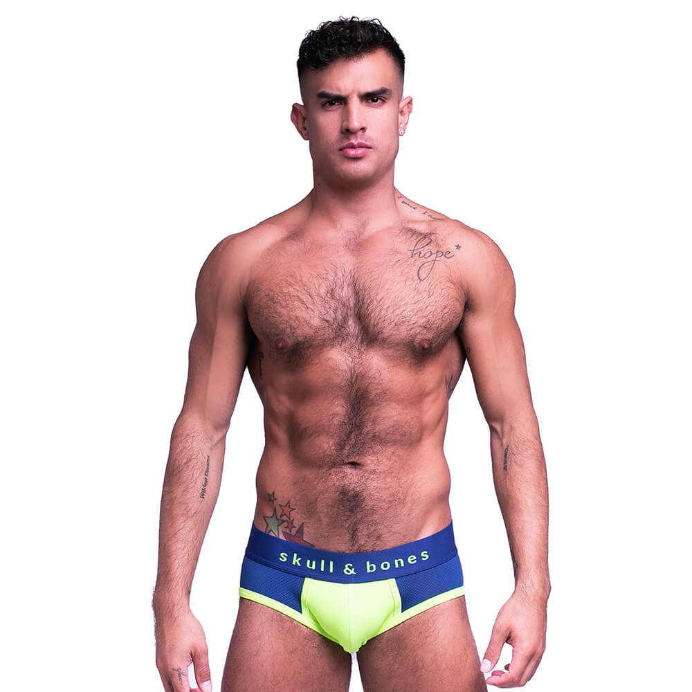 Skull & Bones Sport Mesh Brief Navy Neon Green