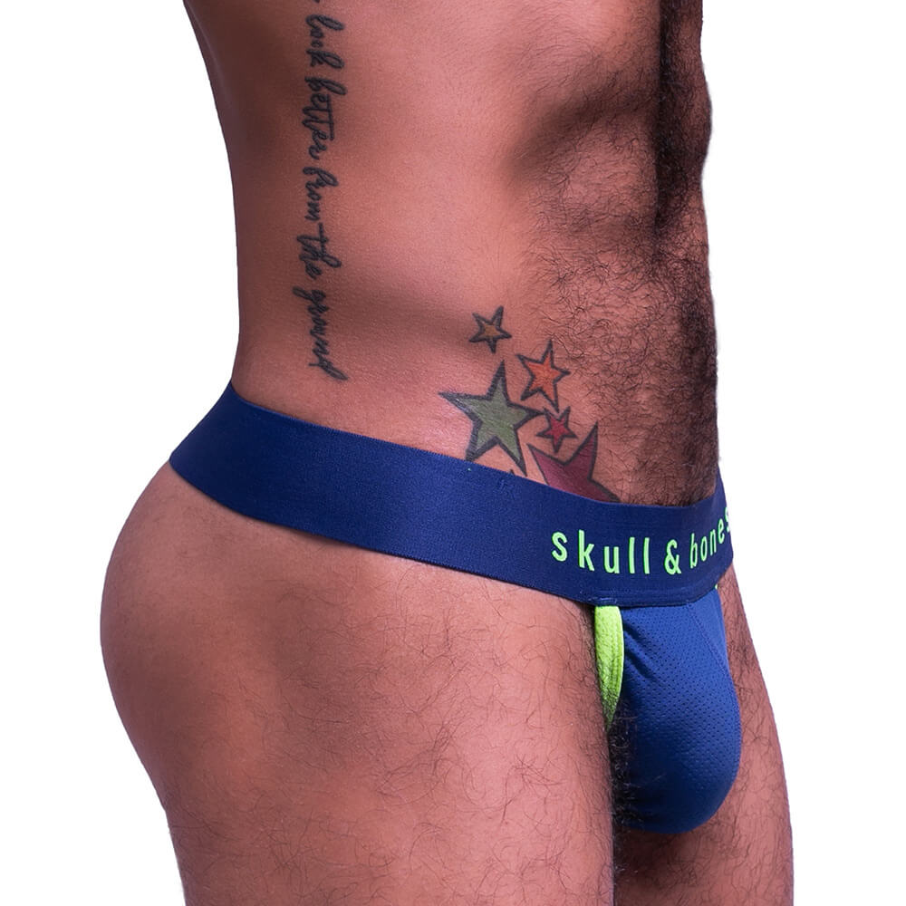Skull & Bones Sport Mesh Thong Navy Neon Green