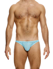Modus Vivendi Striped Crochet Low Cut Brief. Made in Greece. Mens boxer Brief.  shorts. beach wear. ultra low cut brief. Blue