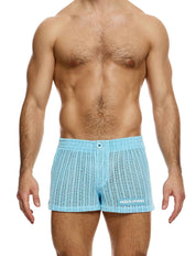 Modus Vivendi Striped Crochet Boxer Shorts. Made in Greece. Mens boxer Brief. Trunk short shorts mini shorts. beach wear. Blue shorts