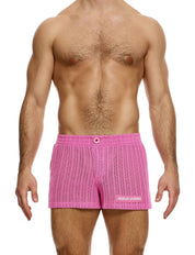 Modus Vivendi Striped Crochet Boxer Shorts. Made in Greece. Mens boxer Brief. Trunk short shorts mini shorts. beach wear. pink shorts