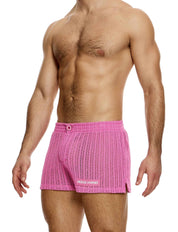 Modus Vivendi Striped Crochet Boxer Shorts. Made in Greece. Mens boxer Brief. Trunk short shorts mini shorts. beach wear. pink shorts