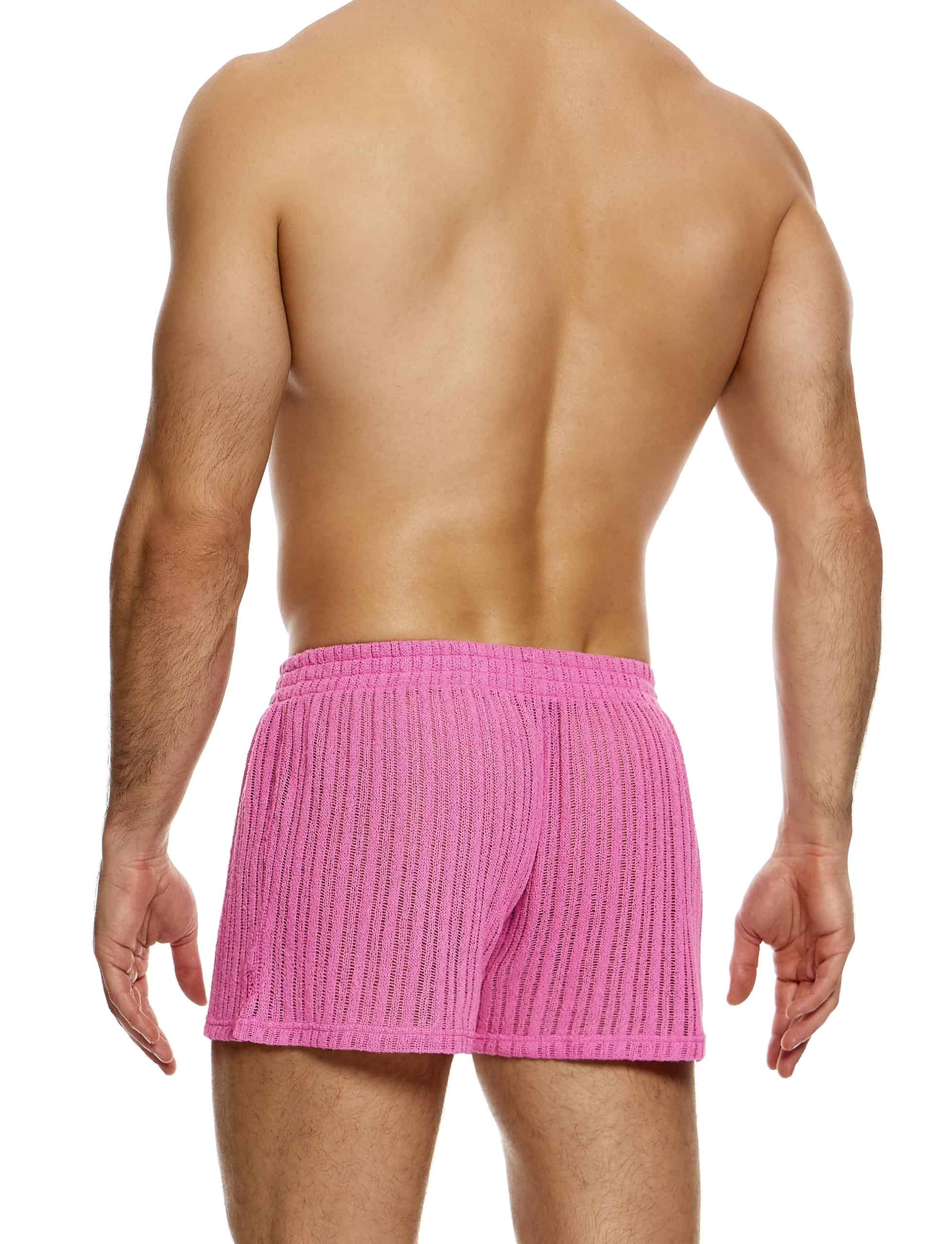 Modus Vivendi Striped Crochet Boxer Shorts. Made in Greece. Mens boxer Brief. Trunk short shorts mini shorts. beach wear. pink shorts
