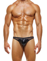 Modus Vivendi Transparent Latex Low Cut Brief. Made in Greece. Mens boxer brief. Mens ultra low brief trunk. underwear party. fetish. leather look black