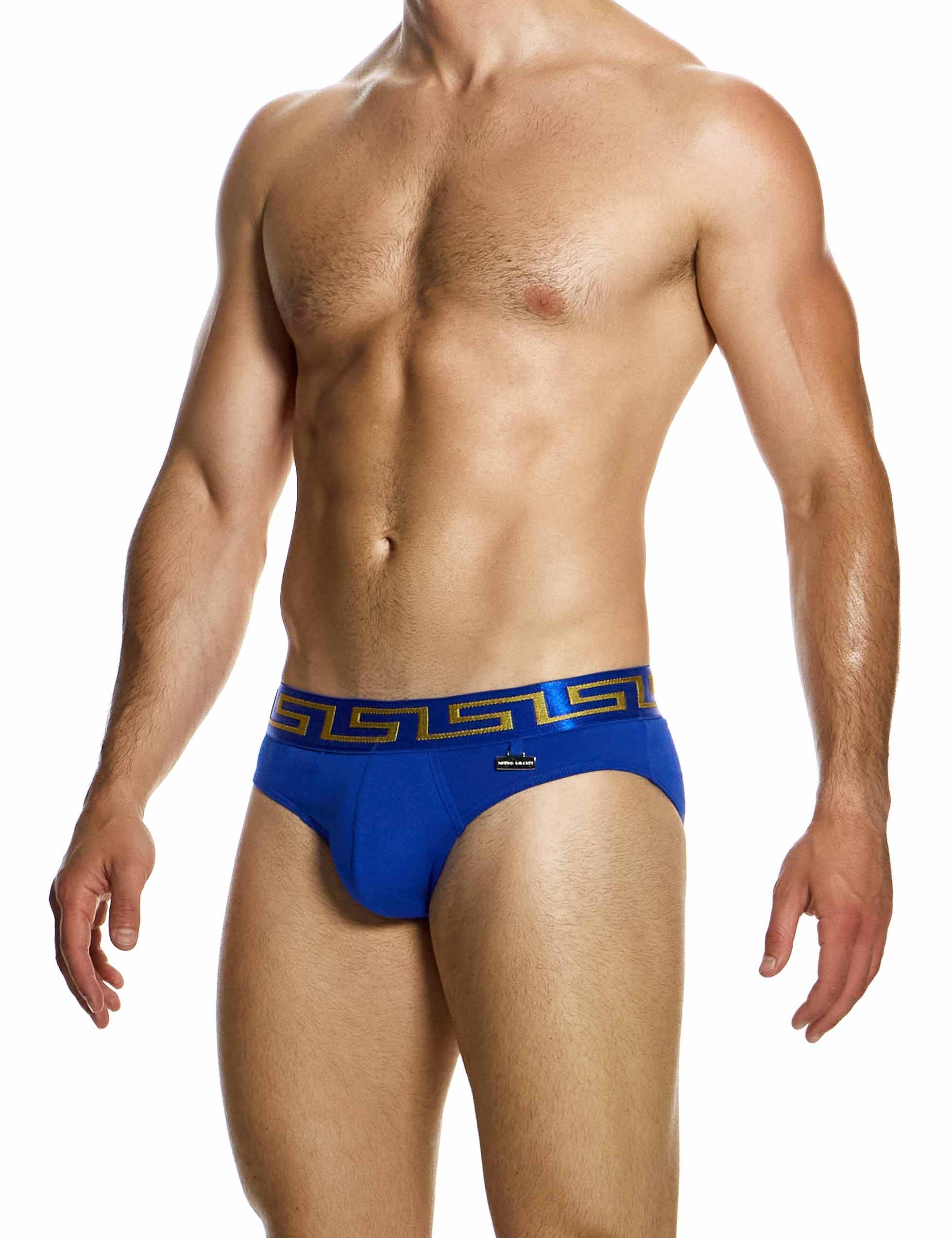 Modus Vivendi Meander Brief. Made in Greece. Party wear. underwear party. Fetish gear. boxer briefs, trunks. pride wear. Blue