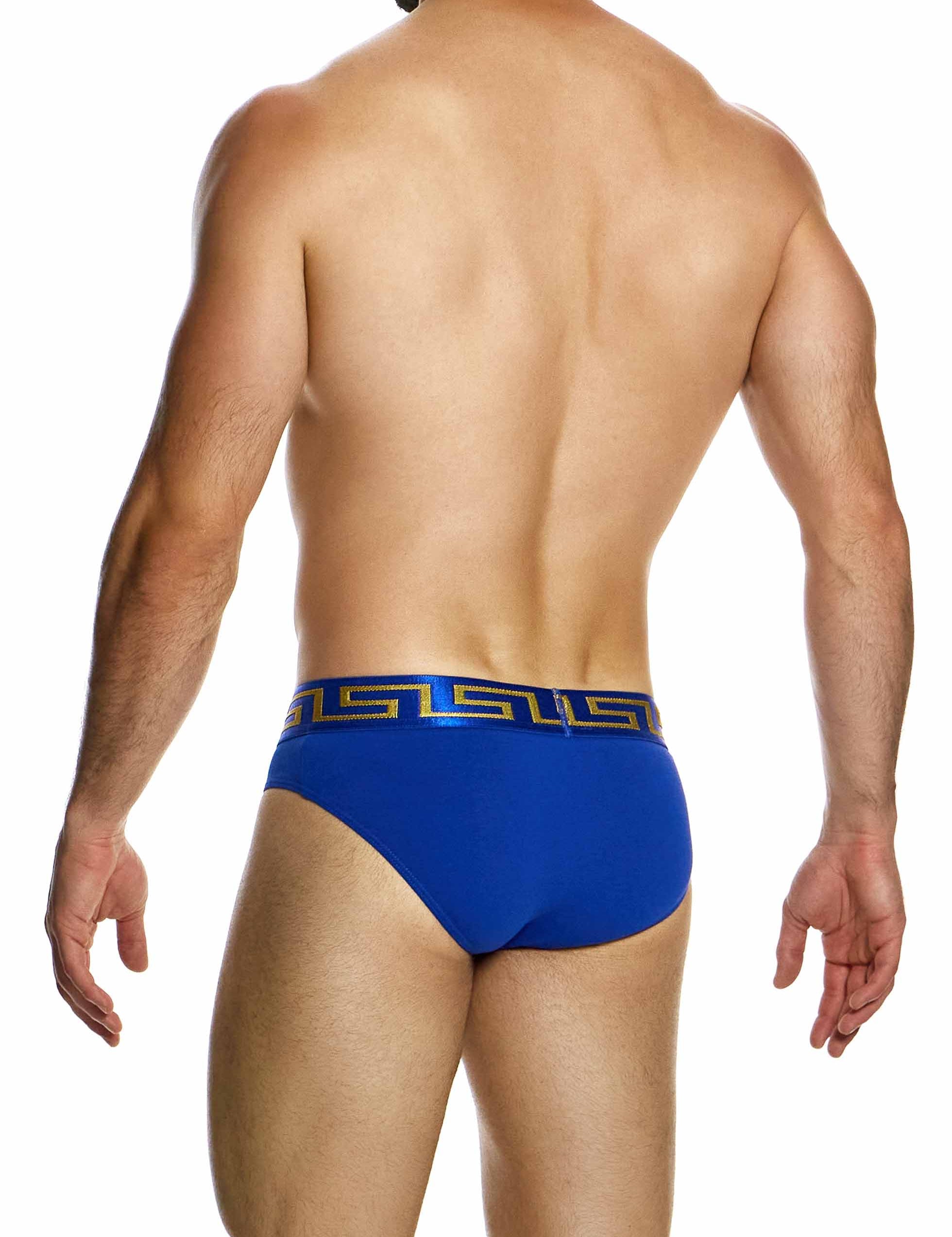 Modus Vivendi Meander Brief. Made in Greece. Party wear. underwear party. Fetish gear. boxer briefs, trunks. pride wear. Blue