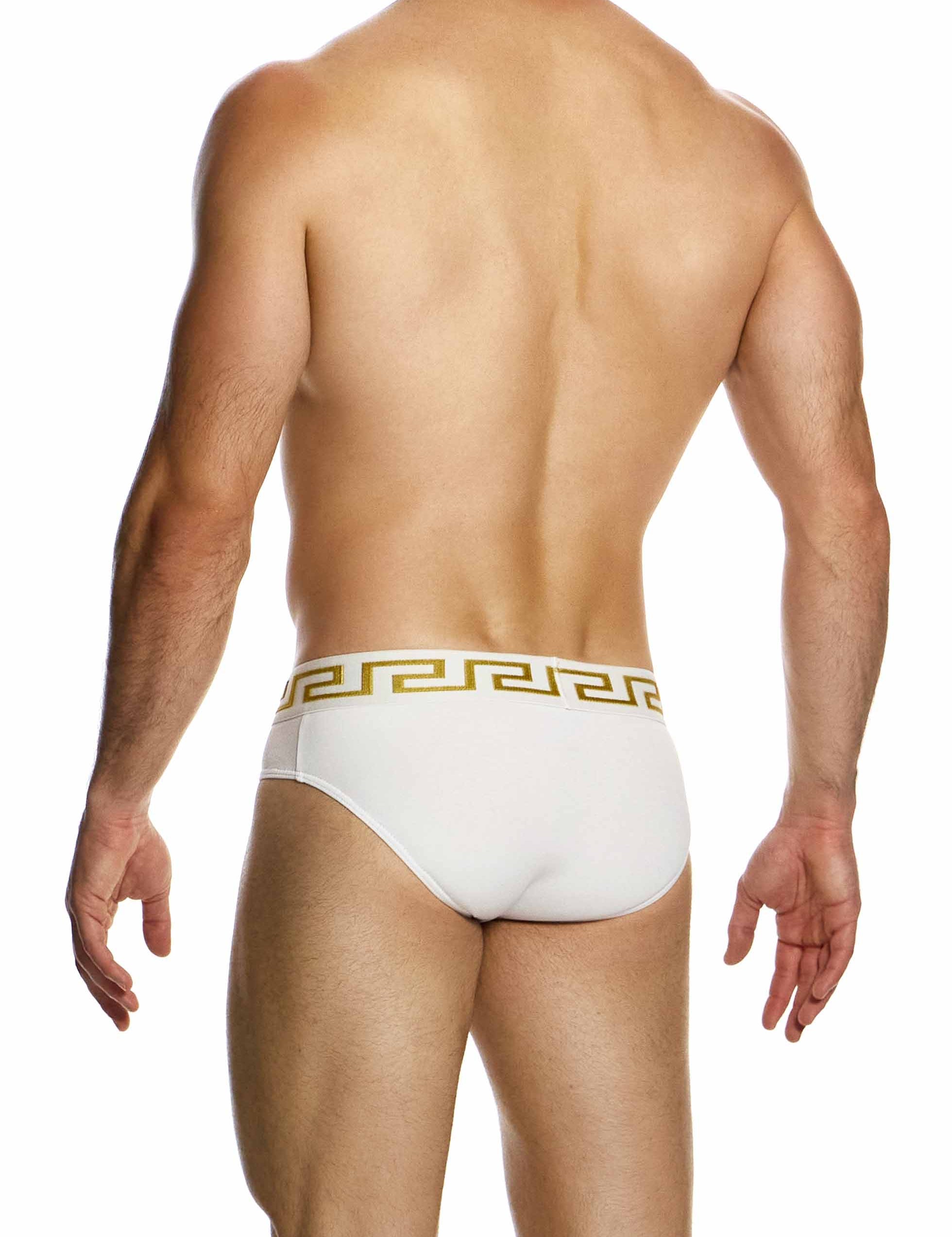 Modus Vivendi Meander Brief. Made in Greece. Party wear. underwear party. Fetish gear. boxer briefs, trunks. pride wear. White