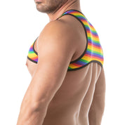 TOF Paris Rainbow Harness. made in france. wear with suspenders. Rainbow gay pride party wear fetish wear.