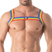 TOF Paris Rainbow Chest Harness. Made in France, cross chest harness, rainbow gay pride harness