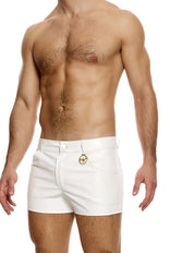 Modus Vivendi Faux Leather 5 Pocket Shorts .Made in Greece. Gym wear out gear. Party wear. Beach wear. White