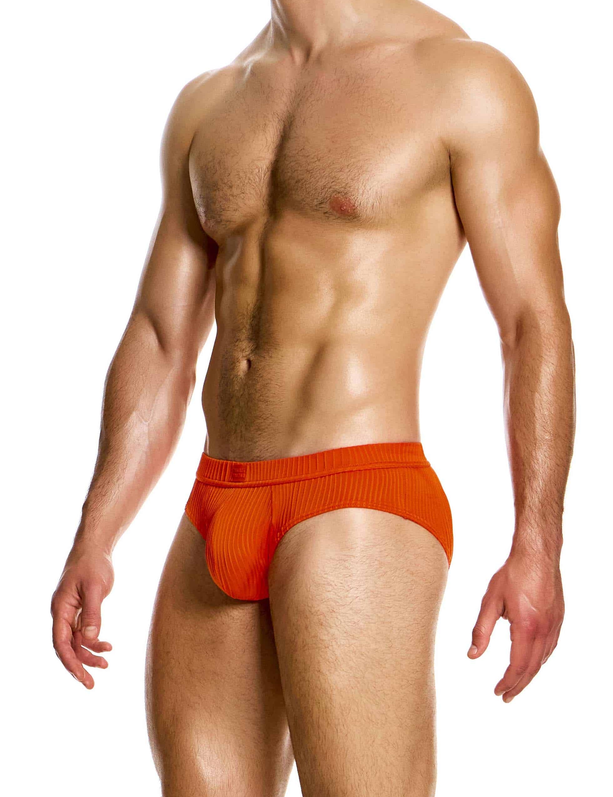 Modus Vivendi Curved Brief. Made in Greece. luxury comfort high quality. Party wear. underwear party wear. gay men shorts. Orange