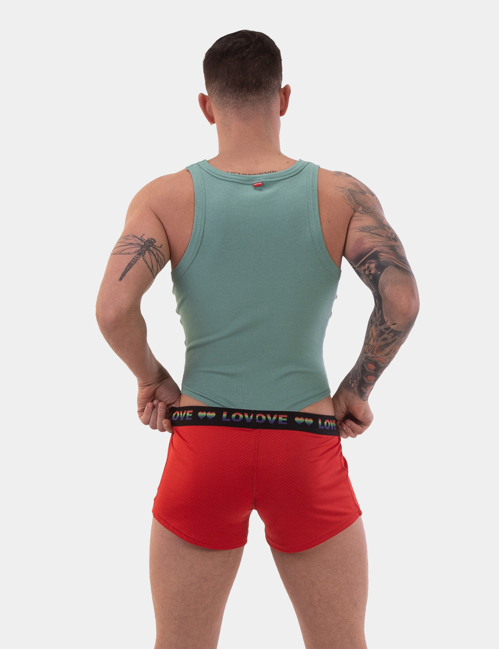 Barcode Berlin Riva Shorts. Made in Portugal. Party wear. gay man underwear party. Beach wear. Gym wear. work out gear. Pride mini shorts. Red