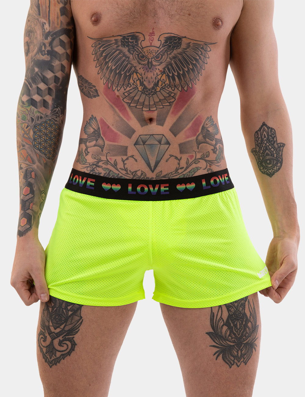 Barcode Berlin Riva Shorts. Made in Portugal. Party wear. gay man underwear party. Beach wear. Gym wear. work out gear. Pride mini shorts. Yellow