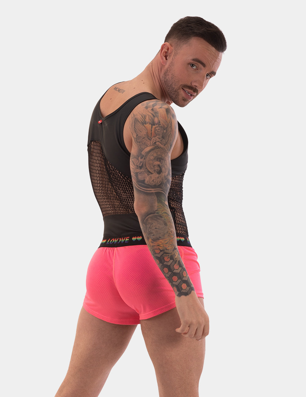 Barcode Berlin Riva Shorts. Made in Portugal. Party wear. gay man underwear party. Beach wear. Gym wear. work out gear. Pride mini shorts. Pink