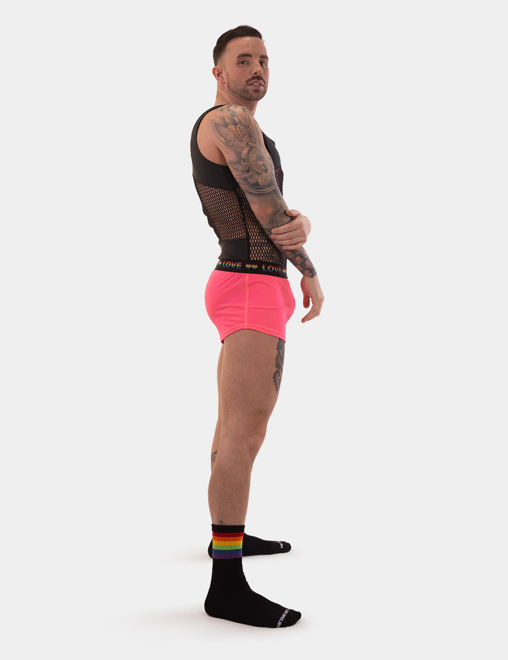 Barcode Berlin Riva Shorts. Made in Portugal. Party wear. gay man underwear party. Beach wear. Gym wear. work out gear. Pride mini shorts. Pink