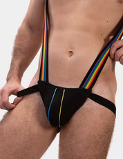 Barcode Berlin Infinity Pride Harness Black. Made in Portugal. Party wear.  cross chest harness. pride gear