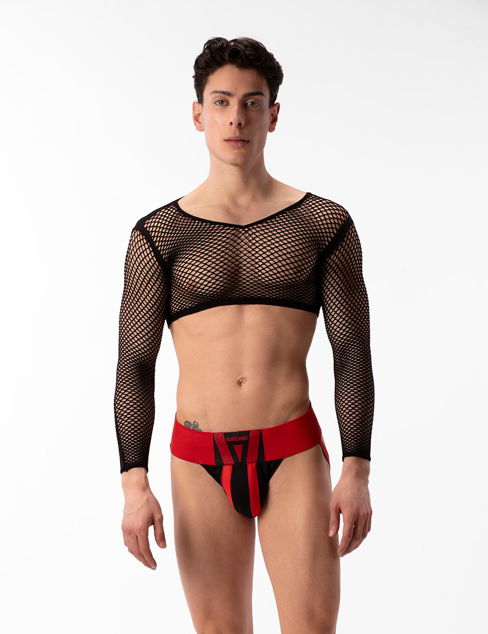 Barcode Berlin Florence Fishnet Crop. Made in Portugal. Party wear. gay man underwear party. Fetish wear. Black Fishnet